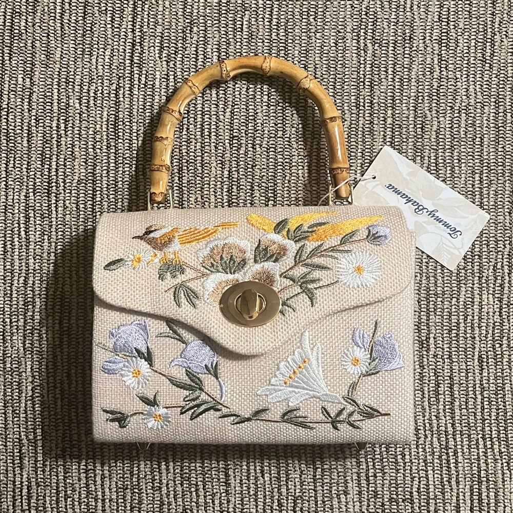 Tommy Bahama Embroidered Floral Top-Handle Bag with Bamboo Handle